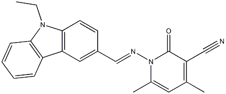 1-{[(E)-(9-ethyl-9H-carbazol-3-yl)methylidene]amino}-4,6-dimethyl-2-oxo-1,2-dihydro-3-pyridinecarbonitrile Structure
