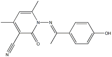 1-{[(E)-1-(4-hydroxyphenyl)ethylidene]amino}-4,6-dimethyl-2-oxo-1,2-dihydro-3-pyridinecarbonitrile Struktur