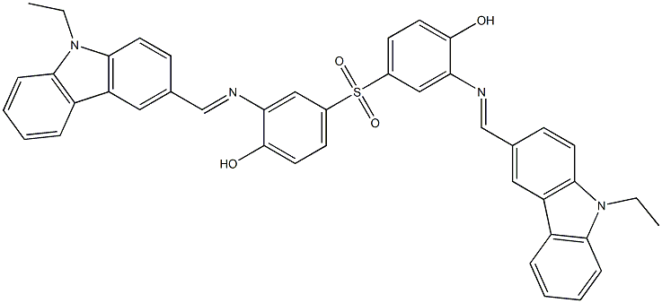 2-{[(E)-(9-ethyl-9H-carbazol-3-yl)methylidene]amino}-4-[(3-{[(E)-(9-ethyl-9H-carbazol-3-yl)methylidene]amino}-4-hydroxyphenyl)sulfonyl]phenol Structure