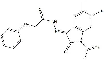 N'-(1-acetyl-6-bromo-5-methyl-2-oxo-1,2-dihydro-3H-indol-3-ylidene)-2-phenoxyacetohydrazide Structure