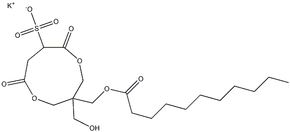 1-(ウンデカノイルオキシメチル)-1-(ヒドロキシメチル)-4,7-ジオキソ-3,8-ジオキサシクロノナン-6-スルホン酸カリウム 化学構造式
