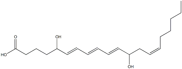 (6E,8E,10E,14Z)-5,12-Dihydroxy-6,8,10,14-icosatetraenoic acid Structure