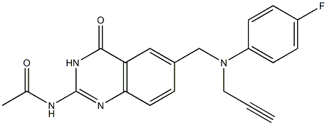 2-アセチルアミノ-6-[N-(4-フルオロフェニル)-N-(2-プロピニル)アミノメチル]キナゾリン-4(3H)-オン 化学構造式