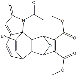 1-Acetyl-12-bromo-2,6,6a,7,10,10a-hexahydro-2-oxo-1H-7,10-epoxy-6,10b-ethenobenzo[6,7]cyclohepta[1,2-b]pyrrole-8,9-dicarboxylic acid dimethyl ester Structure