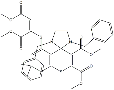 1',3'-Dibenzyl-7,8-dihydro-5-[[(E)-1,2-bis(methoxycarbonyl)ethenyl]thio]-7,7-dimethylspiro[4H-[1]benzothiopyran-4,2'-imidazolidine]-2,3-dicarboxylic acid dimethyl ester Structure