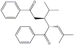 (2R,3S)-3-(1-メチルエチル)-2-(2-メチル-1-プロペニル)-1,5-ジフェニル-1,5-ペンタンジオン 化学構造式