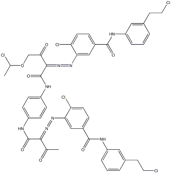 3,3'-[2-[(1-Chloroethyl)oxy]-1,4-phenylenebis[iminocarbonyl(acetylmethylene)azo]]bis[N-[3-(2-chloroethyl)phenyl]-4-chlorobenzamide],,结构式