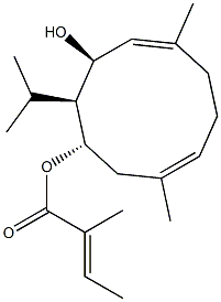 (1E,5E,8S,9S,10S)-9-イソプロピル-2,6-ジメチル-1,5-シクロデカジエン-8,10-ジオール8-[(E)-2-メチル-2-ブテノアート] 化学構造式
