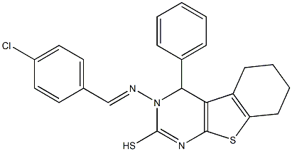 3,4,5,6,7,8-Hexahydro-3-(p-chlorobenzylideneamino)-4-phenyl[1]benzothieno[2,3-d]pyrimidine-2-thiol 结构式