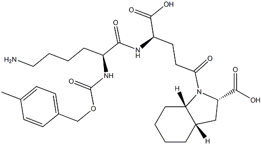 (2S,3aS,7aS)-Octahydro-1-[(4R)-4-[[(2S)-6-amino-2-[(4-methylbenzyloxy)carbonylamino]hexanoyl]amino]-4-carboxybutyryl]-1H-indole-2-carboxylic acid Struktur
