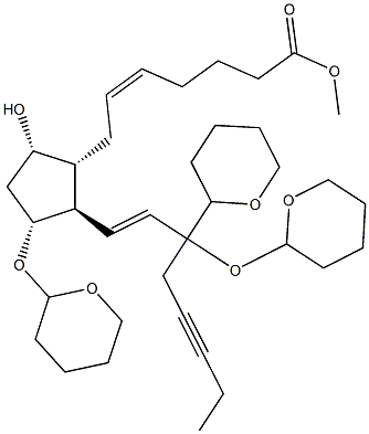 (5Z,8R,9S,11R,13E)-9-Hydroxy-11-[(tetrahydro-2H-pyran)-2-yl]oxy-15-[(tetrahydro-2H-pyran)-2-yl]oxy-15-[(tetrahydro-2H-pyran)-2-yl]prosta-5,13-dien-17-yn-1-oic acid methyl ester 结构式