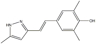 4-[(E)-2-(5-メチル-1H-ピラゾール-3-イル)エテニル]-2,6-ジメチルフェノール 化学構造式