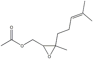 Acetic acid 3-methyl-3-(4-methyl-3-pentenyl)oxiranylmethyl ester Struktur
