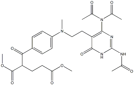 2-[4-[N-[2-[[2-アセチルアミノ-6-ジアセチルアミノ-3,4-ジヒドロ-4-オキソピリミジン]-5-イル]エチル]-N-メチルアミノ]ベンゾイル]グルタル酸ジメチル 化学構造式