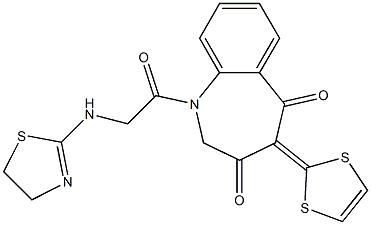 1-[[(2-Thiazolin-2-yl)amino]acetyl]-4-(1,3-dithiol-2-ylidene)-1H-1-benzazepine-3,5(2H,4H)-dione Struktur