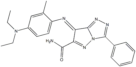 (7E)-7-[[2-メチル-4-(ジエチルアミノ)フェニル]イミノ]-3-フェニル-7H-ピラゾロ[5,1-c]-1,2,4-トリアゾール-6-カルボアミド 化学構造式
