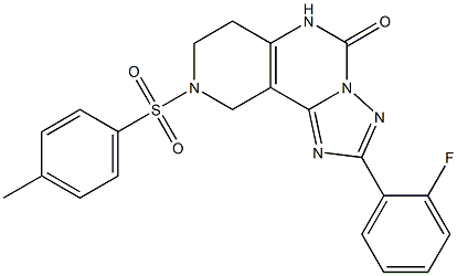 2-(2-フルオロフェニル)-6,7,8,9-テトラヒドロ-8-(4-メチルフェニルスルホニル)-1,3,3a,5,8-ペンタアザ-3aH-ベンゾ[e]インデン-4(5H)-オン 化学構造式