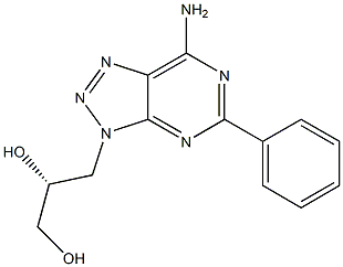 (R)-3-[7-アミノ-5-フェニル-3H-1,2,3-トリアゾロ[4,5-d]ピリミジン-3-イル]プロパン-1,2-ジオール 化学構造式
