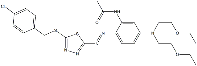 2-[2-アセチルアミノ-4-[ビス(2-エトキシエチル)アミノ]フェニルアゾ]-5-(4-クロロベンジルチオ)-1,3,4-チアジアゾール 化学構造式