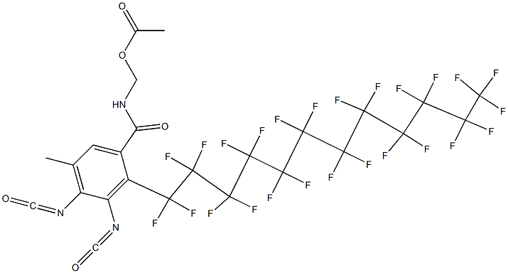 N-(アセチルオキシメチル)-2-(ペンタコサフルオロドデシル)-3,4-ジイソシアナト-5-メチルベンズアミド 化学構造式