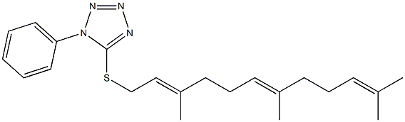 5-[[(2E,6E)-3,7,11-トリメチル-2,6,10-ドデカトリエン]-1-イルチオ]-1-フェニル-1H-テトラゾール 化学構造式