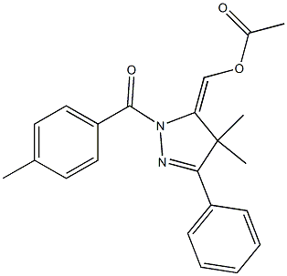 Acetic acid [[2-(4-methylbenzoyl)-5-phenyl-4,4-dimethyl-3,4-dihydro-2H-pyrazol]-3-ylidene]methyl ester Struktur