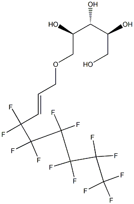 5-O-(4,4,5,5,6,6,7,7,8,8,9,9,9-トリデカフルオロ-2-ノネニル)キシリトール 化学構造式