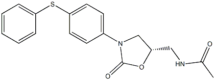 (5S)-5-アセチルアミノメチル-3-(4-フェニルチオフェニル)オキサゾリジン-2-オン 化学構造式