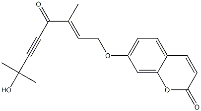 7-[[(E)-3,7-ジメチル-7-ヒドロキシ-4-オキソ-2-オクテン-5-イニル]オキシ]-2H-1-ベンゾピラン-2-オン 化学構造式