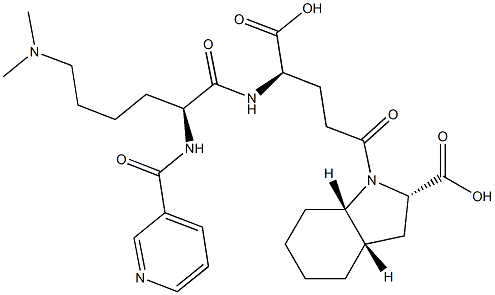 (2S,3aS,7aS)-Octahydro-1-[(4R)-4-[[(2S)-2-(3-pyridinylcarbonylamino)-6-dimethylaminohexanoyl]amino]-4-carboxybutyryl]-1H-indole-2-carboxylic acid Struktur