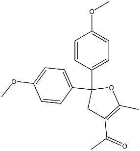 3-アセチル-4,5-ジヒドロ-2-メチル-5,5-ビス(4-メトキシフェニル)フラン 化学構造式