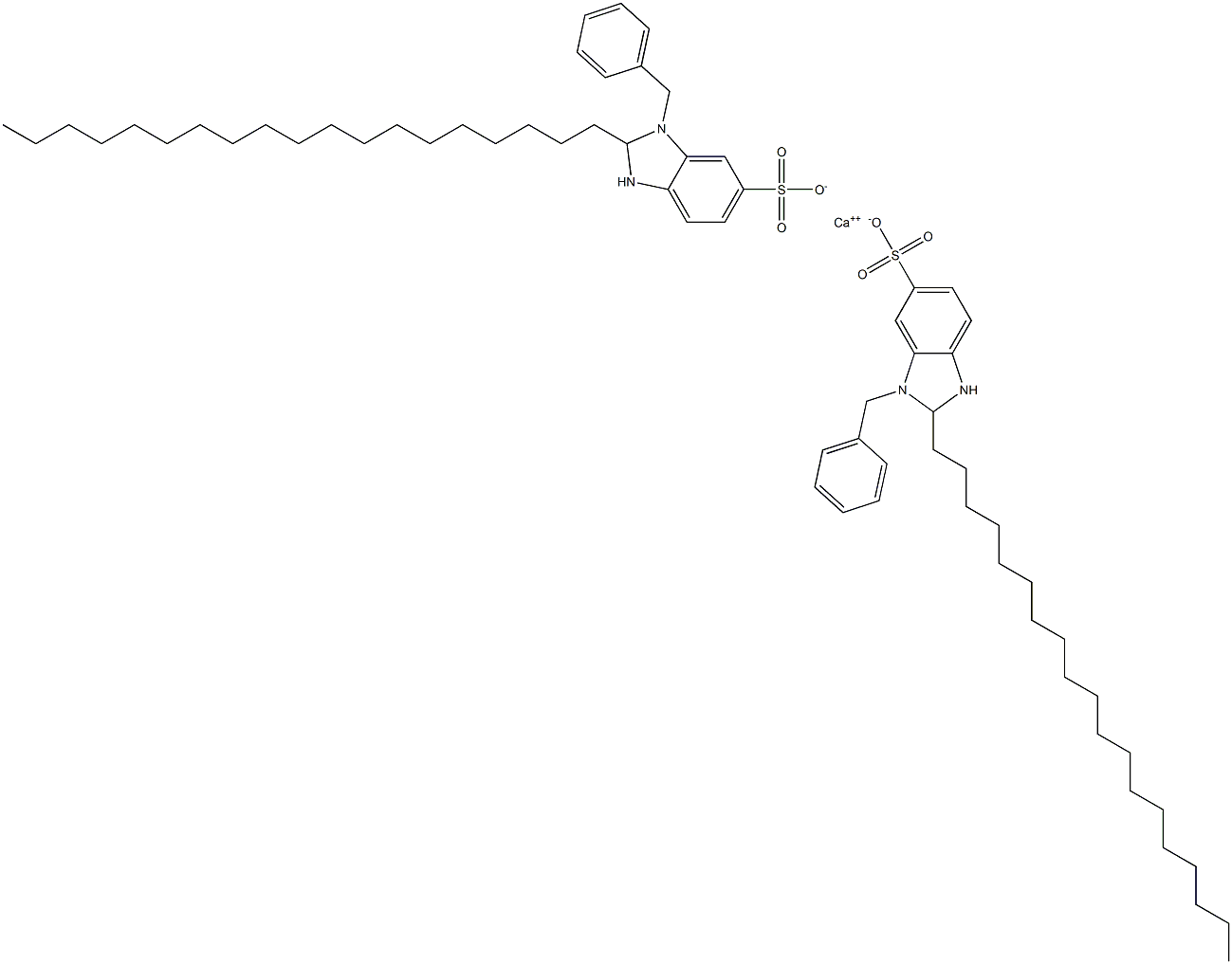Bis(1-benzyl-2,3-dihydro-2-nonadecyl-1H-benzimidazole-6-sulfonic acid)calcium salt,,结构式