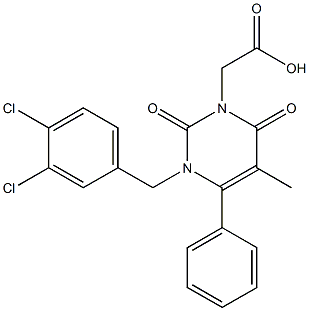 1-(3,4-Dichlorobenzyl)-1,2,3,4-tetrahydro-5-methyl-2,4-dioxo-6-phenylpyrimidine-3-acetic acid Struktur