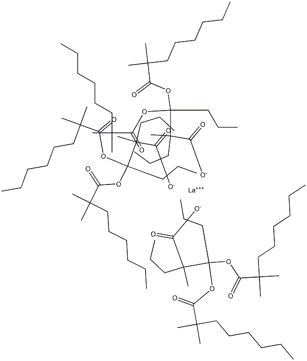 Lanthanum bis(2,2-dimethyloctanoate)(2-methyl-2-propylhexanoate) Struktur