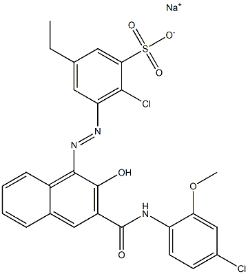 2-Chloro-5-ethyl-3-[[3-[[(4-chloro-2-methoxyphenyl)amino]carbonyl]-2-hydroxy-1-naphtyl]azo]benzenesulfonic acid sodium salt Struktur