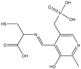 3-メルカプト-2-[[5-(ホスホノメチル)-2-メチル-3-ヒドロキシピリジン-4-イル]メチレンアミノ]プロピオン酸 化学構造式