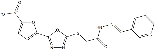 N2-(Pyridin-3-ylmethylene)-2-[5-(5-nitro-2-furyl)-1,3,4-oxadiazol-2-ylthio]acetohydrazide,,结构式