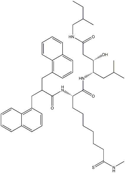 (3S,4S)-4-[(S)-2-[2,2-Bis(1-naphthalenylmethyl)-1-oxoethylamino]-8-[methylamino(thiocarbonyl)]octanoylamino]-3-hydroxy-6-methyl-N-(2-methylbutyl)heptanamide 结构式