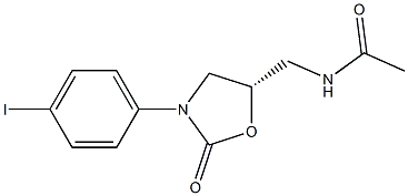 (5S)-5-アセチルアミノメチル-3-[4-ヨードフェニル]オキサゾリジン-2-オン 化学構造式