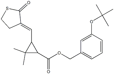 3-[[(3E)-2-オキソチオラン-3-イリデン]メチル]-2,2-ジメチルシクロプロパンカルボン酸3-tert-ブトキシベンジル 化学構造式