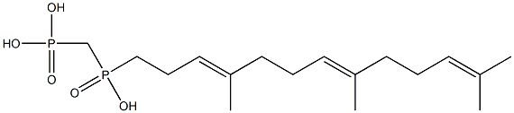 [ヒドロキシ[(3E,7E)-4,8,12-トリメチルトリデカ-3,7,11-トリエニル]ホスフィニル]メチルホスホン酸 化学構造式