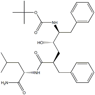 (2S)-2-[[(2R,4S,5S)-2-Benzyl-5-[(tert-butyloxycarbonyl)amino]-4-hydroxy-6-phenylhexanoyl]amino]-4-methylvaleramide 结构式