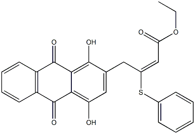 (E)-4-[(9,10-ジヒドロ-1,4-ジヒドロキシ-9,10-ジオキソアントラセン)-2-イル]-3-フェニルチオ-2-ブテン酸エチル 化学構造式