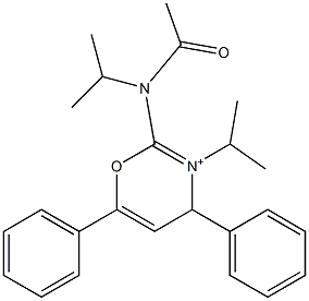 3-イソプロピル-2-[イソプロピル(アセチル)アミノ]-4,6-ジフェニル-4H-1,3-オキサジン-3-イウム 化学構造式