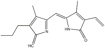 [3-Propyl-4-methyl-5-[[(3-methyl-4-vinyl-5-oxo-2,5-dihydro-1H-pyrrol)-2-ylidene]methyl]-2H-pyrrol-2-ylidene]methyl cation Struktur