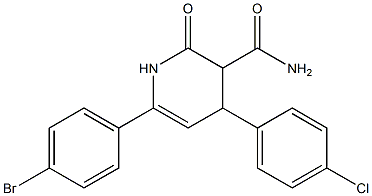 1,2,3,4-テトラヒドロ-2-オキソ-4-(4-クロロフェニル)-6-(4-ブロモフェニル)ピリジン-3-カルボアミド 化学構造式