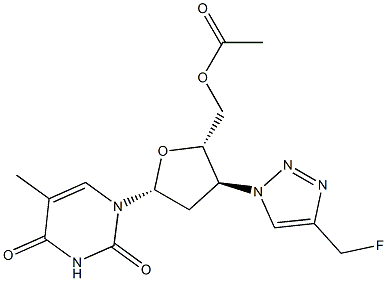 5'-O-Acetyl-3'-(4-(fluoromethyl)-1H-1,2,3-triazol-1-yl)-3'-deoxythymidine Struktur