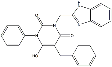 3-(1H-Benzimidazol-2-ylmethyl)-6-hydroxy-1-phenyl-5-benzylpyrimidine-2,4(1H,3H)-dione Struktur