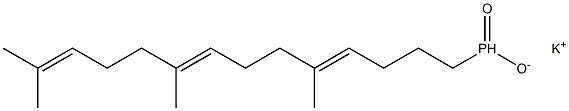 [(4E,8E)-5,9,13-トリメチルテトラデカ-4,8,12-トリエニル]ホスフィン酸カリウム 化学構造式