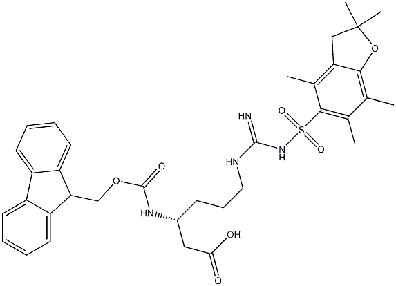 Fmoc-Nw-2,2,4,6,7-pentamethyl-dihydrobenzofuran-5-sulfonyl-L-beta-homoarginine Struktur